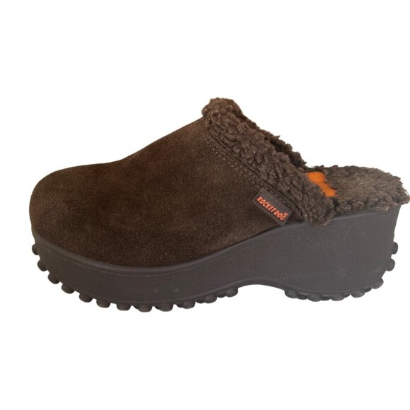 Rocket Dog Women’s 8 Brown Suede Faux Fur Chunky Platform Clogs Cozy Fall Comfy - Picture 2 of 8